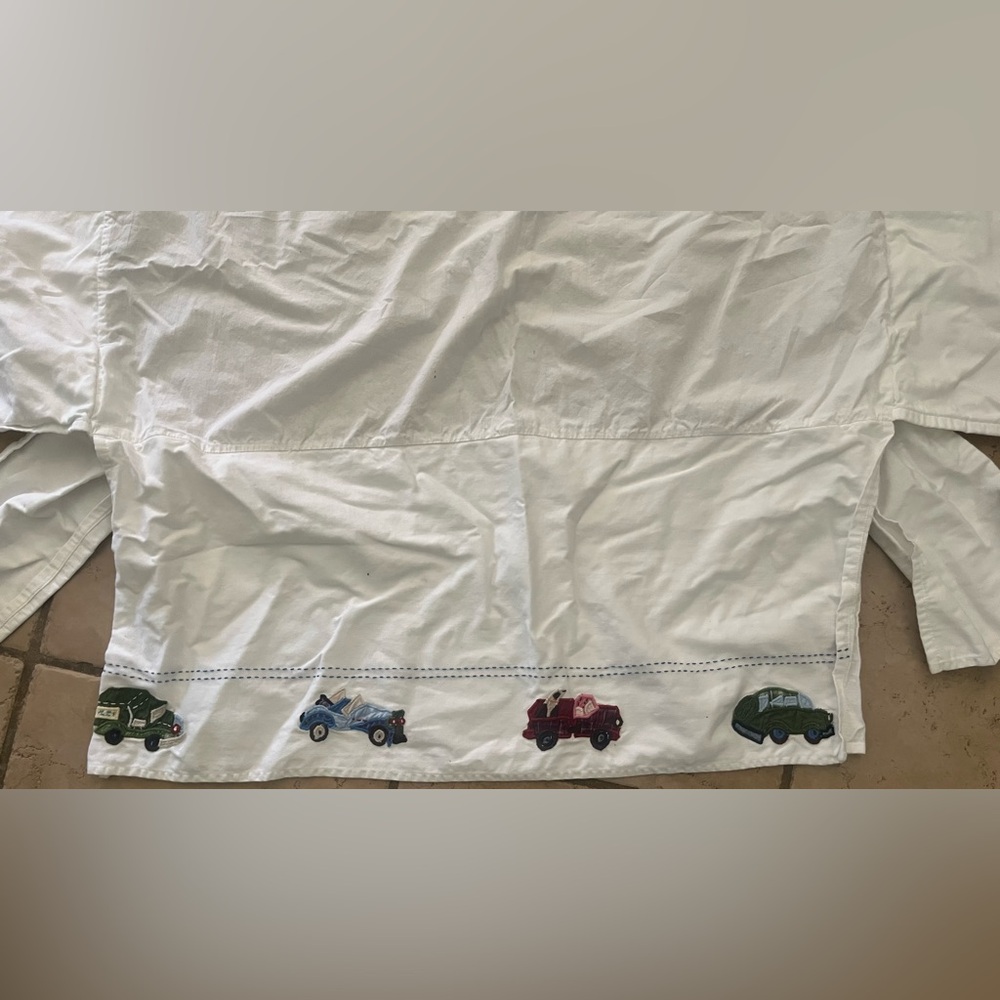 Pottery Barn Kids Crib Skirt Embroidered Car Theme 28x52x11 inches